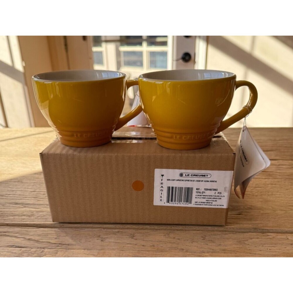 Le Creuset Stoneware Set of 2 Bistro Mug Giant Cappuccino 14oz Nectar Yellow NEW